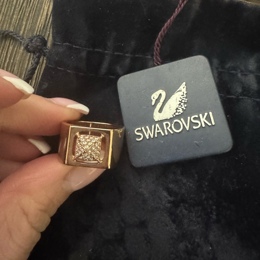 Swarovski Rose Gold Crystal Embellished Geometric Ring